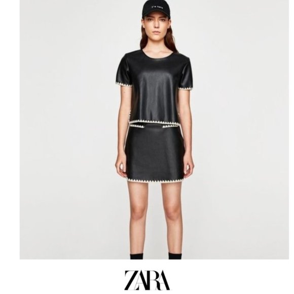 Zara Tops - Zara | Faux leather top with contrasting detail